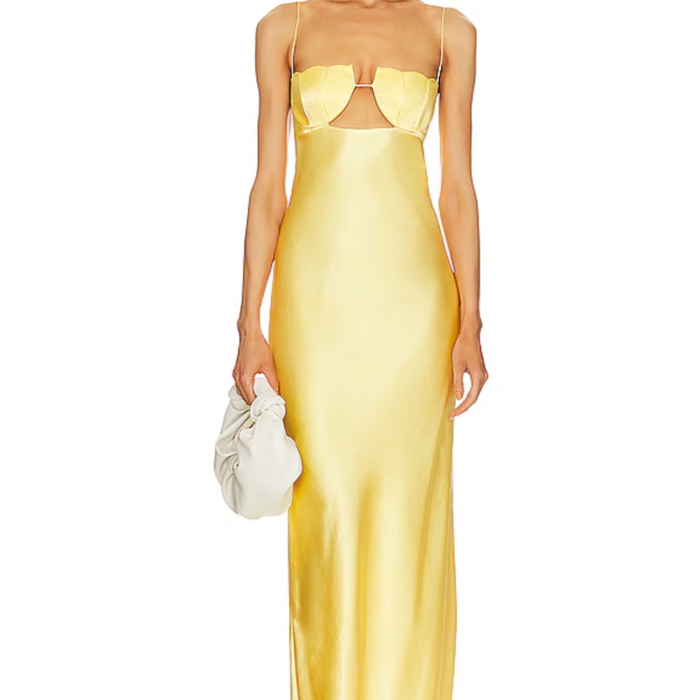 Anna October Yellow Tulip Maxi Formal Elegant Yellow Satin Gown